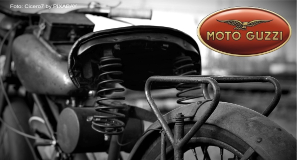 Vecchia moto Moto Guzzi con logo